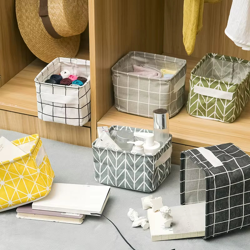 Toy Storage Fabric Foldable Storage Basket Cotton and Hemp Desktop Storage Box Small Fresh Waterproof Storage Basket Storage Box