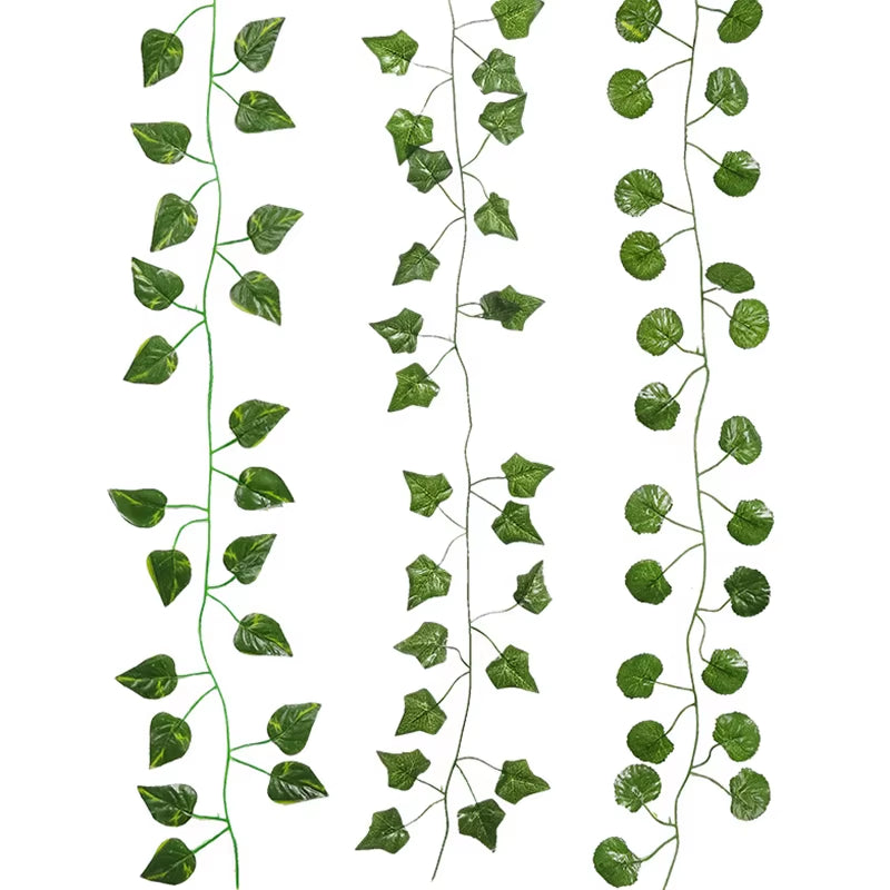 1/2M Rattan Artificial Green Leaves Artificial Plants Decoration Wedding Yard Vines Decorative Artificial Plants Simulated Leave