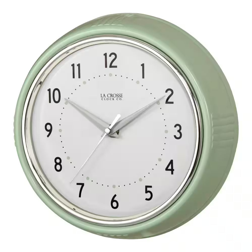 9.5 In. Pistachio Green Retro Diner Quartz Analog Wall Clock