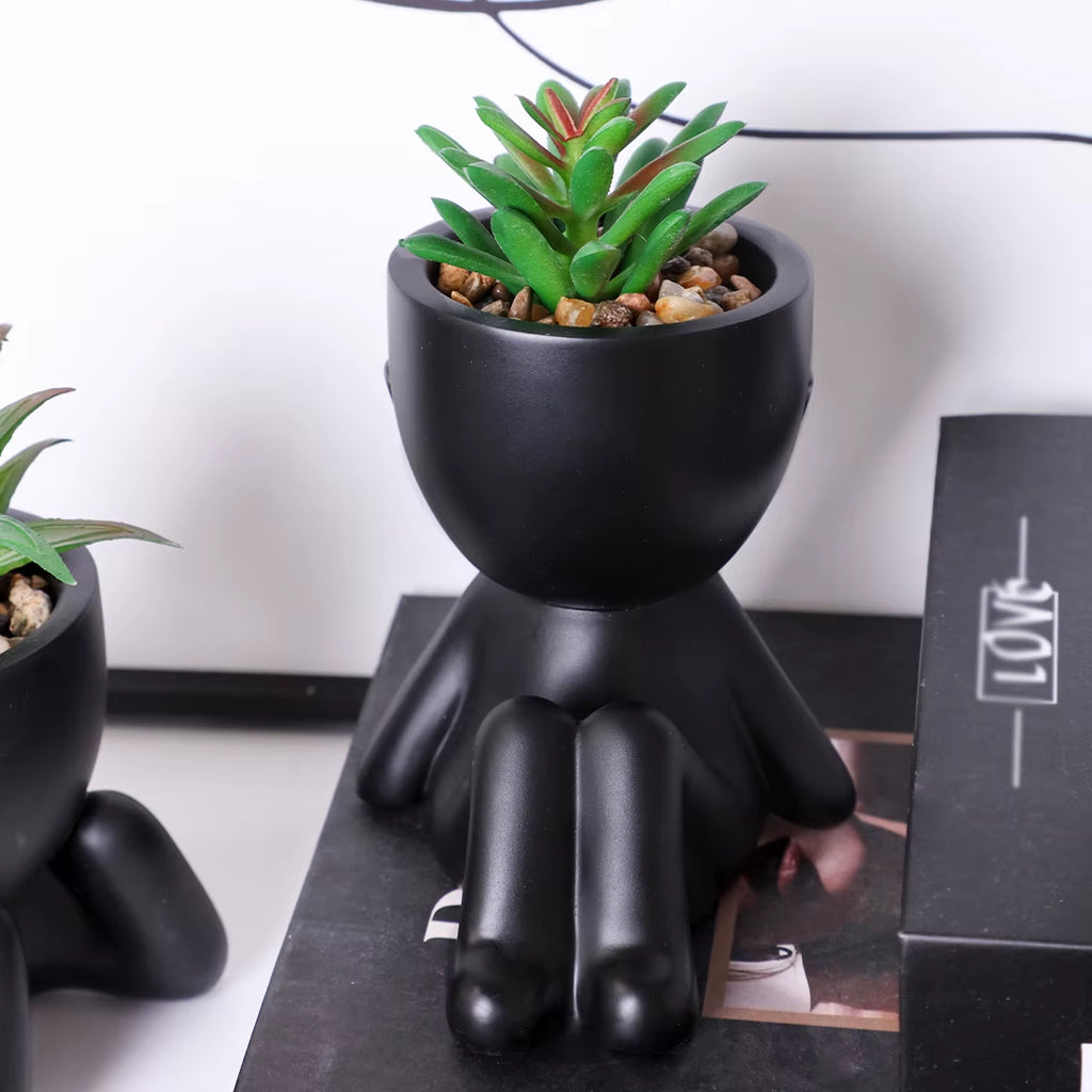 Artificial Aloe Potted Plant Black Miniature Character Pot Fake Potted Plant Wholesale PE Material Home Decoration