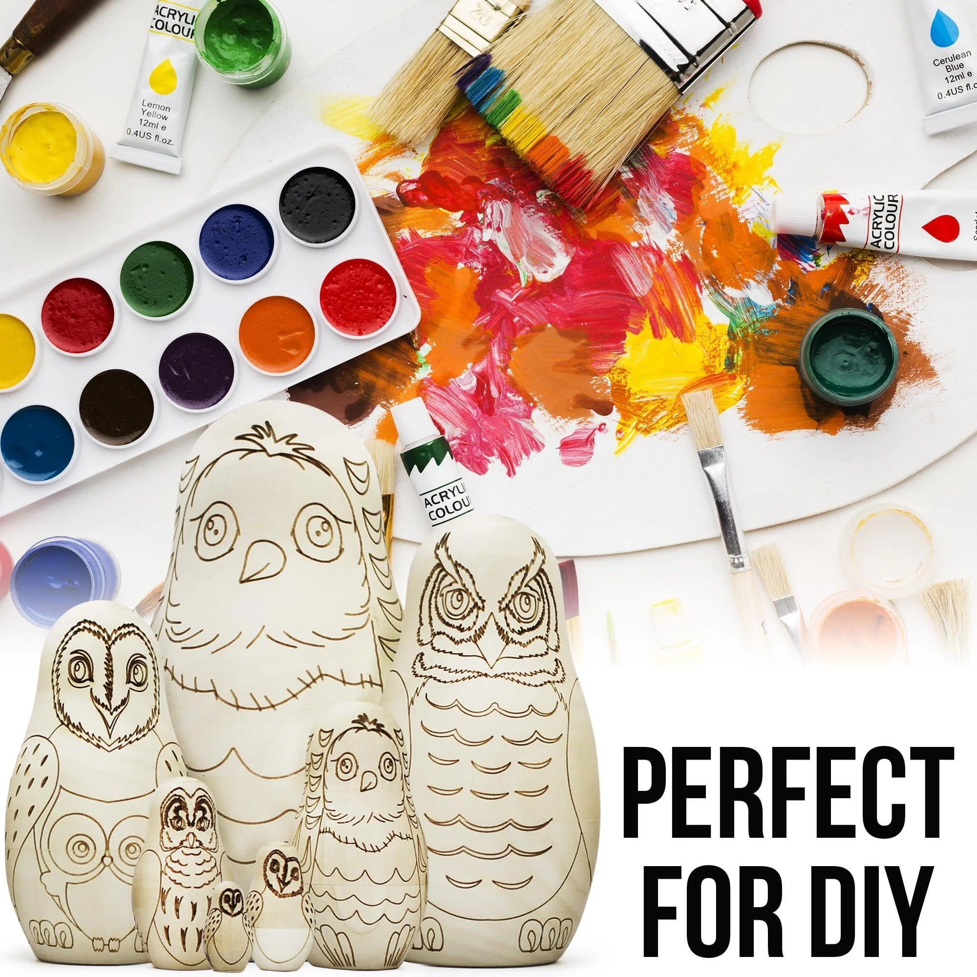 Owl Craft Blank Russian Nesting Dolls Set 7 Pcs Unfinished Wood Crafts Paint