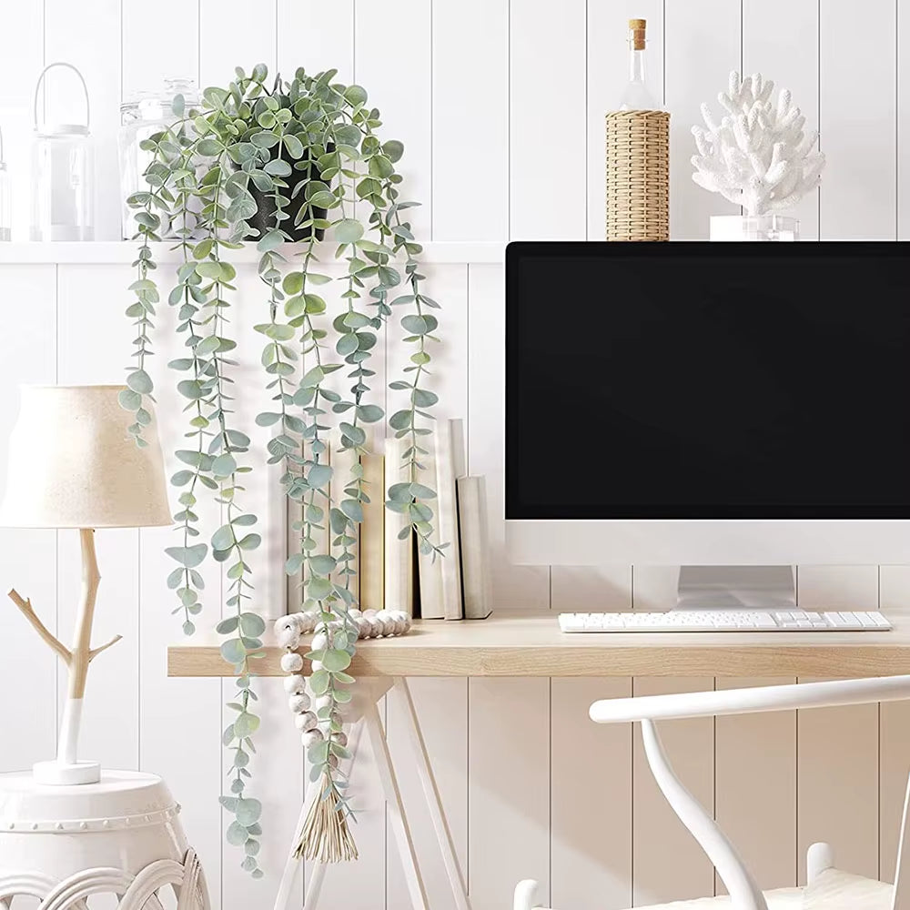 1Pc Artificial Hanging Plant Eucalyptus Rattan Potted Green Plant Suitable Mandala Vine for Room Wall Home Shelf Interior Decor