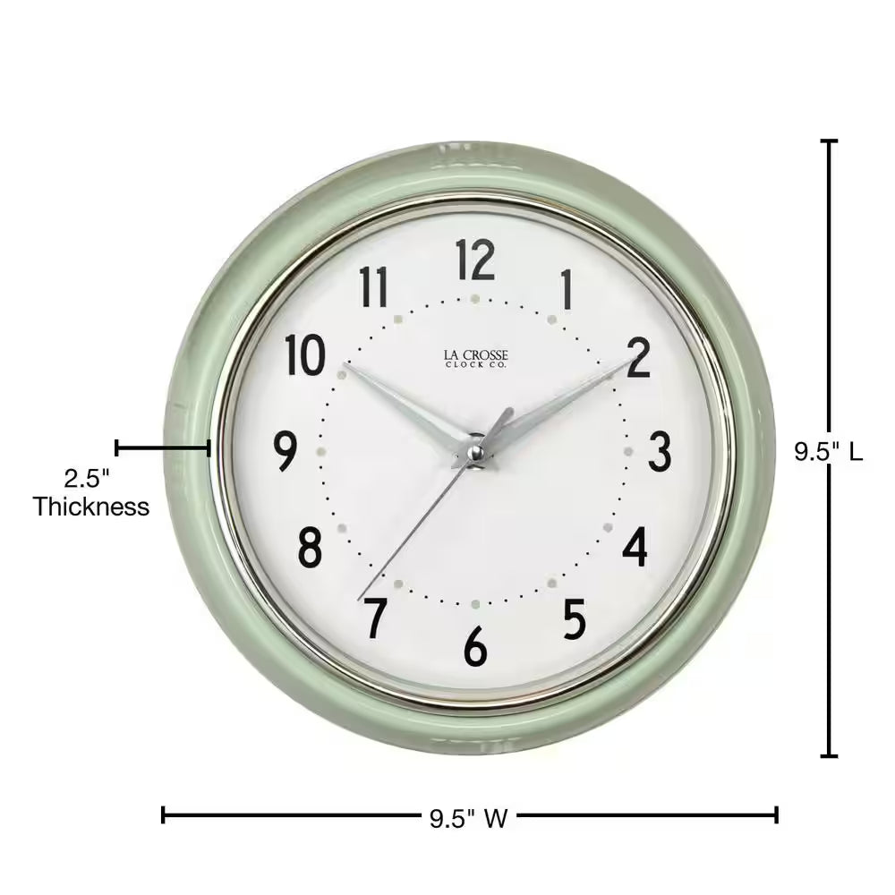 9.5 In. Pistachio Green Retro Diner Quartz Analog Wall Clock