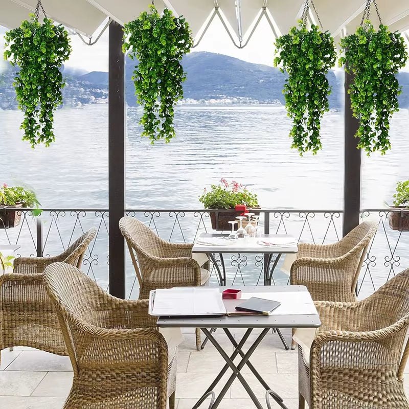 1Pcs Artificial 5Forks Rattan Eucalyptus Wall Hanging Simulation Greenery Fake Hanging Plants Vine Diy Home Outdoor Decor Plant