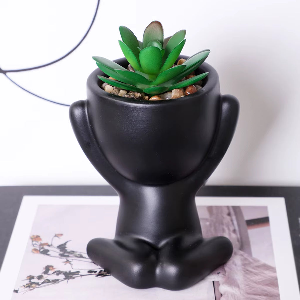 Artificial Aloe Potted Plant Black Miniature Character Pot Fake Potted Plant Wholesale PE Material Home Decoration
