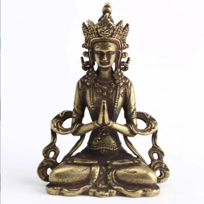 Solid Brass Guanyin Buddha Figurine 37X21X17Mm Home Office Desk Ornaments Decoration Mini Statue Ornaments Household Decoration