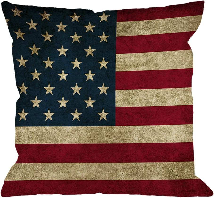 Vintage American Flag Pillow,Usa Flag Throw Pillow Cotton Linen Square Cushion Cover Standard Pillowcase for Men Women Home Decorative Sofa Armchair Bedroom Livingroom 18X18 Inch
