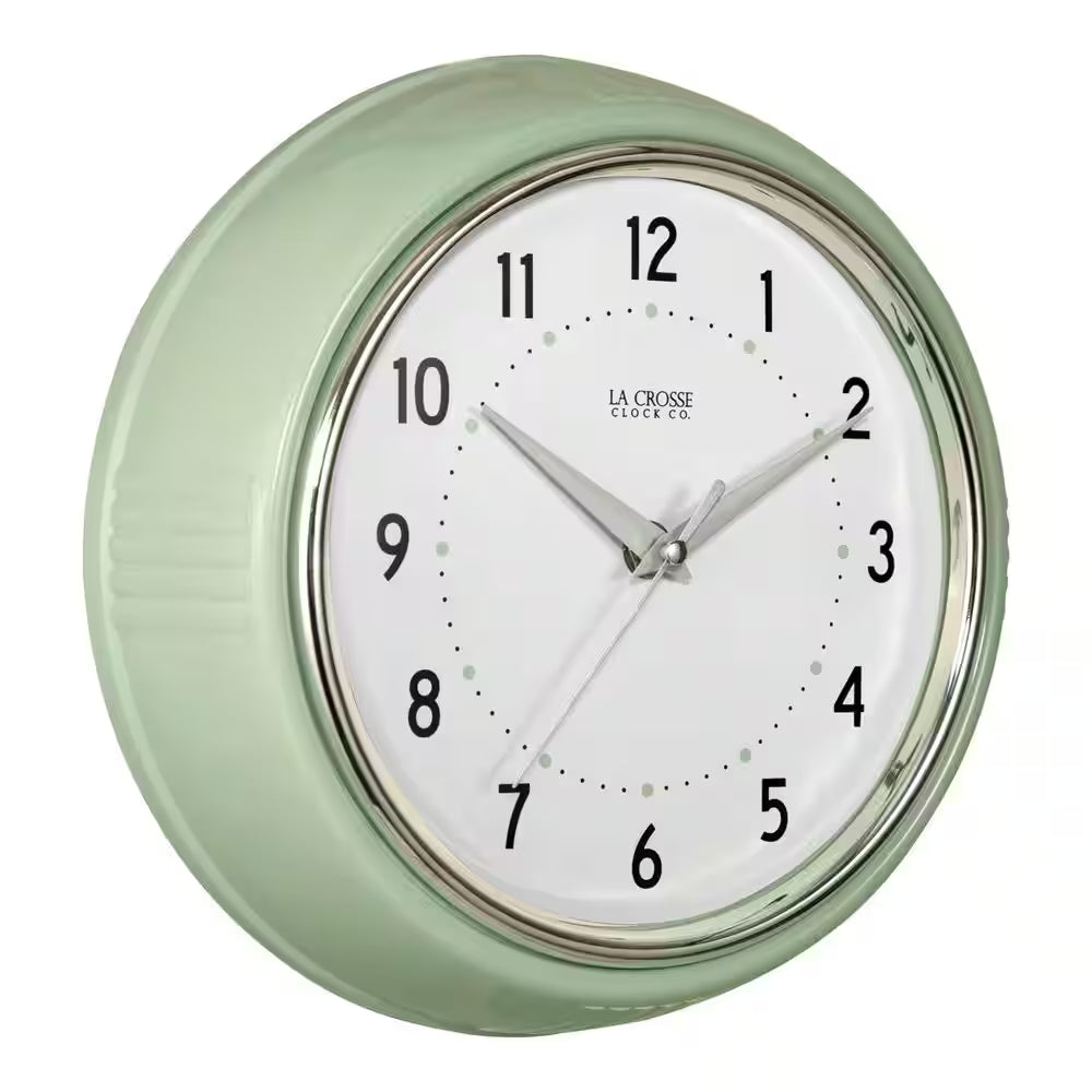 9.5 In. Pistachio Green Retro Diner Quartz Analog Wall Clock