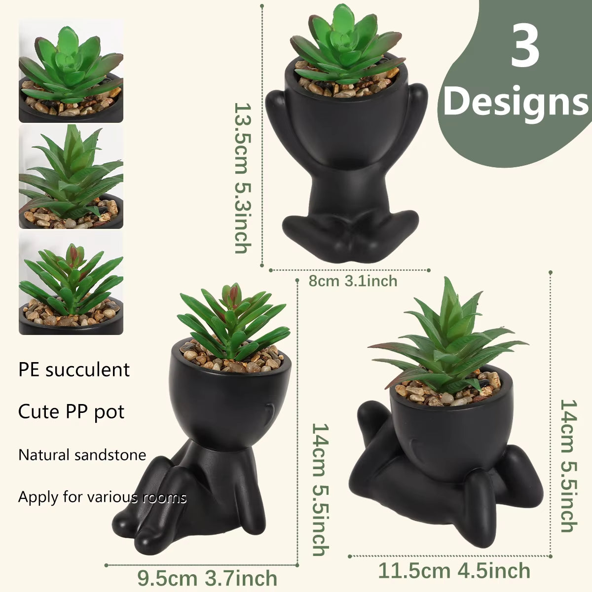 Artificial Aloe Potted Plant Black Miniature Character Pot Fake Potted Plant Wholesale PE Material Home Decoration