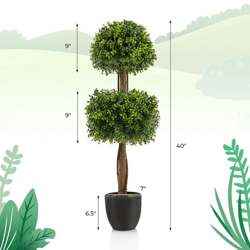 40 Inch Artificial Boxwood Topiary Ball Tree for Front Porch Patio Home