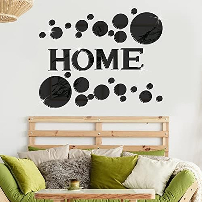 30 Pcs Living Room Wall Decor Home Mirror Wall Letter Signs Stickers DIY Acrylic Mirror Decals 3D Decorations for Home Bedroom Living Room Removable(Black)
