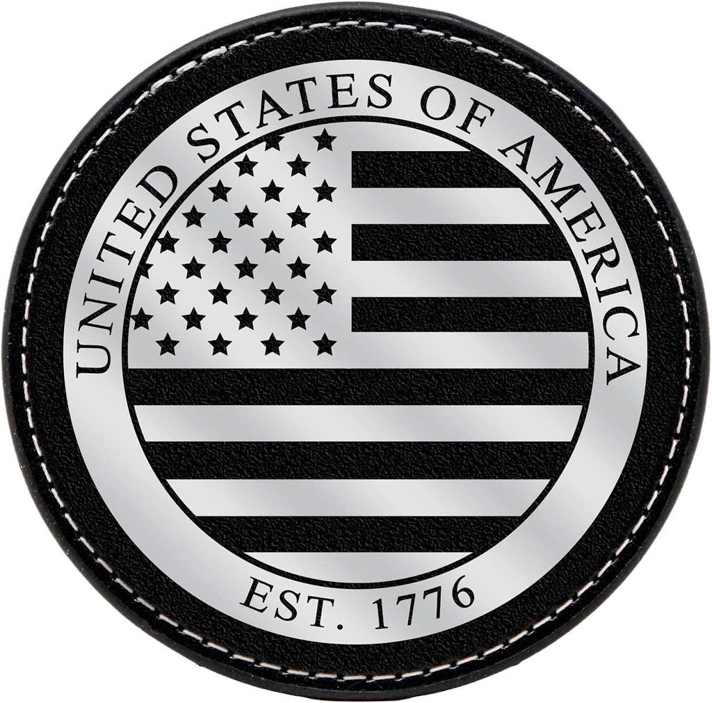 Premium American Flag Leather Coasters Set with Foil Stamped Logo - 4 USA Drink Coasters for Home, Bar Office | Flag Leather Coasters