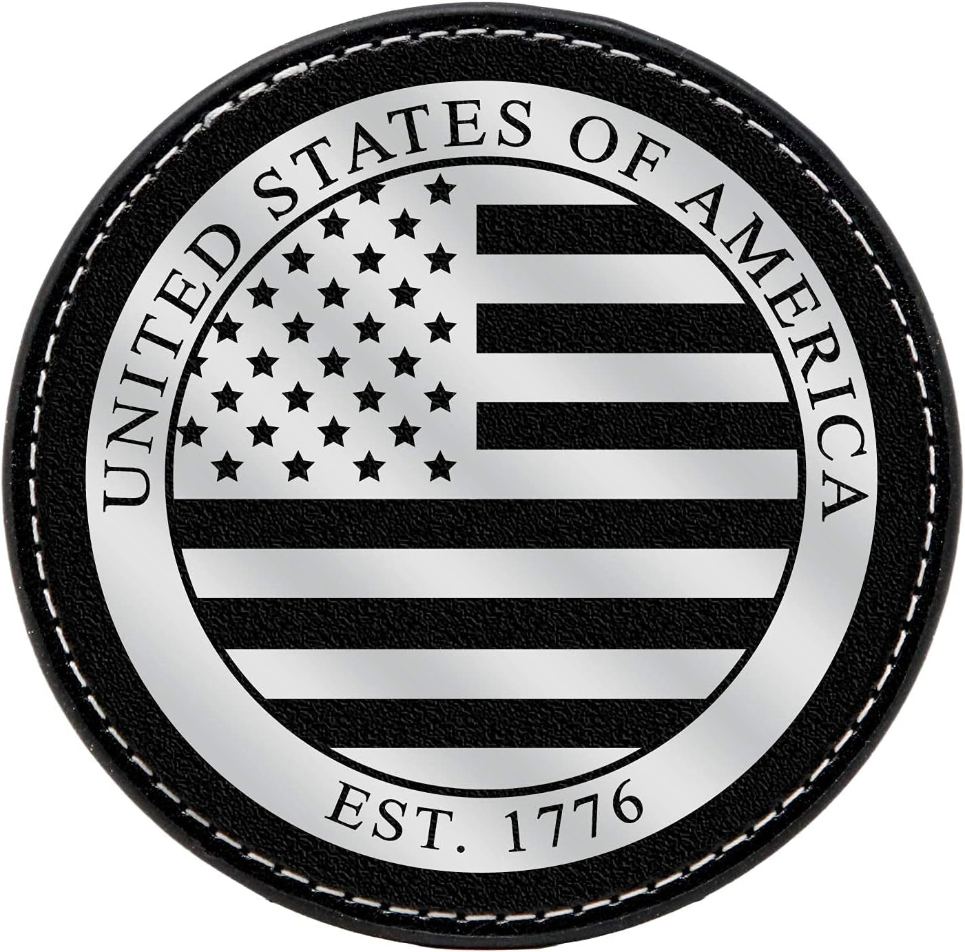 Premium American Flag Leather Coasters Set with Foil Stamped Logo - 4 USA Drink Coasters for Home, Bar Office | Flag Leather Coasters