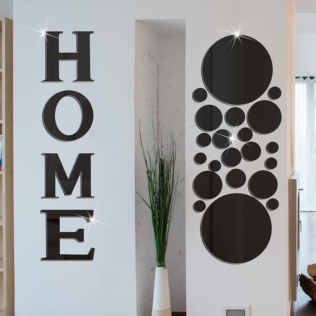 30 Pcs Living Room Wall Decor Home Mirror Wall Letter Signs Stickers DIY Acrylic Mirror Decals 3D Decorations for Home Bedroom Living Room Removable(Black)