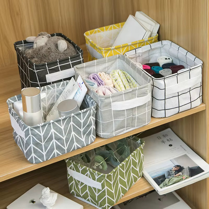 Toy Storage Fabric Foldable Storage Basket Cotton and Hemp Desktop Storage Box Small Fresh Waterproof Storage Basket Storage Box