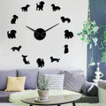DIY Dachshund Wall Art Wiener-Dog Puppy Dog Pet Frameless Giant Wall Clock with Mirror Effect Sausage Dog Large Clock Wall Watch(Black)