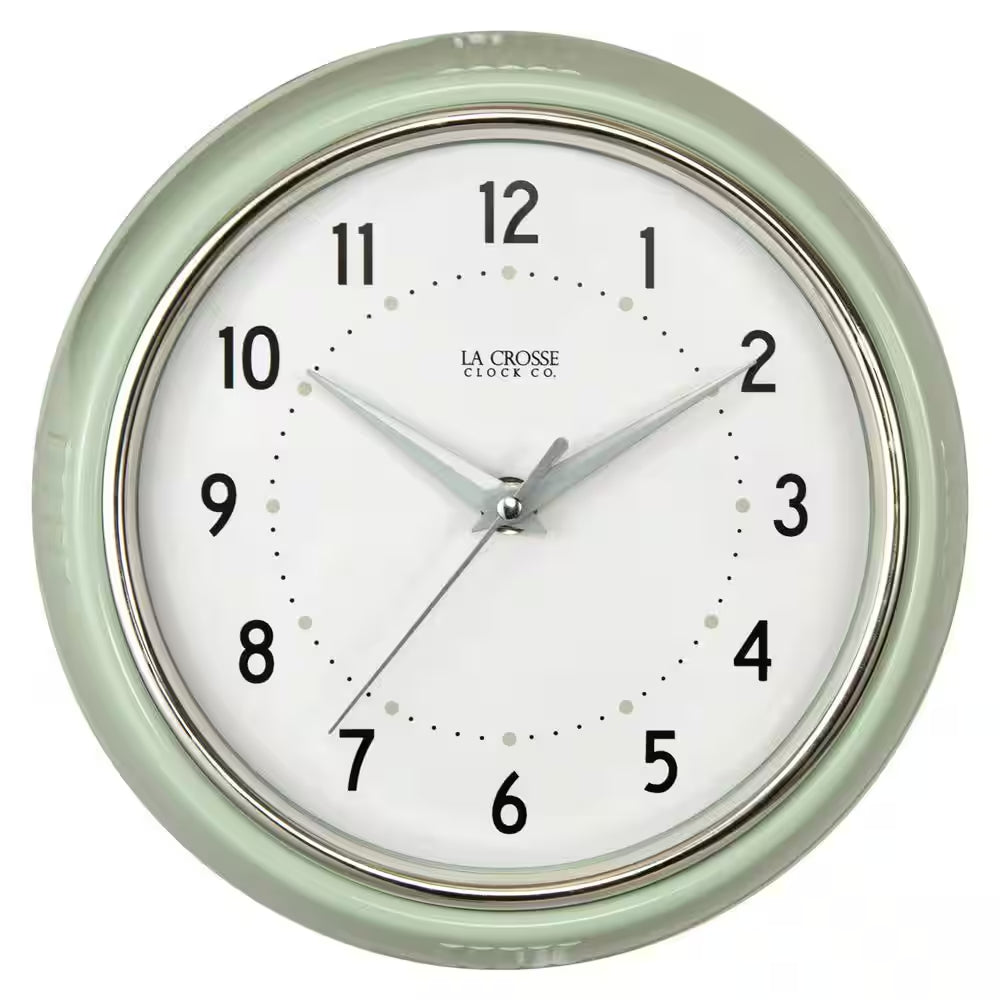 9.5 In. Pistachio Green Retro Diner Quartz Analog Wall Clock