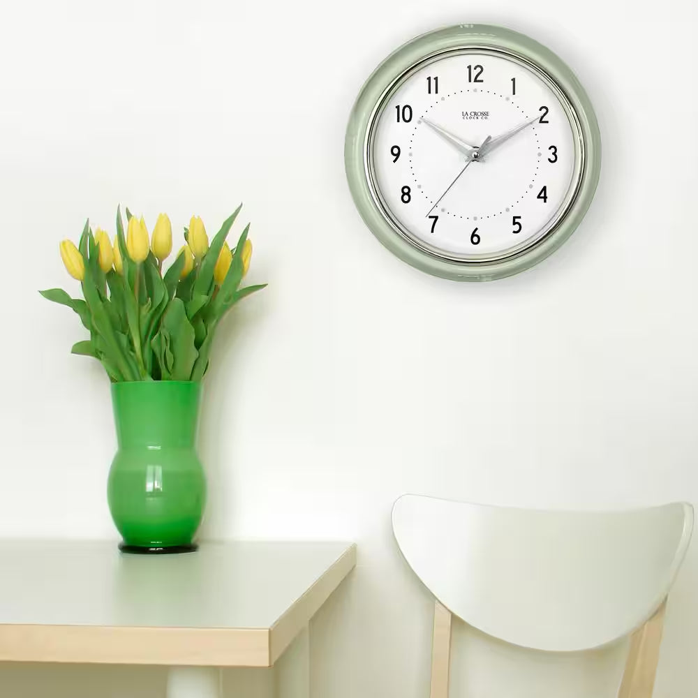 9.5 In. Pistachio Green Retro Diner Quartz Analog Wall Clock