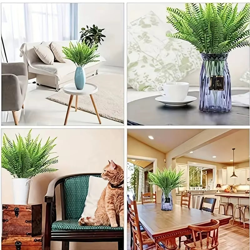 10Pcs Artificial Plants Boston Ferns Fake Plants Greenery Artificial Plant Outdoor Indoor Home Garden Spring Summer Decoration