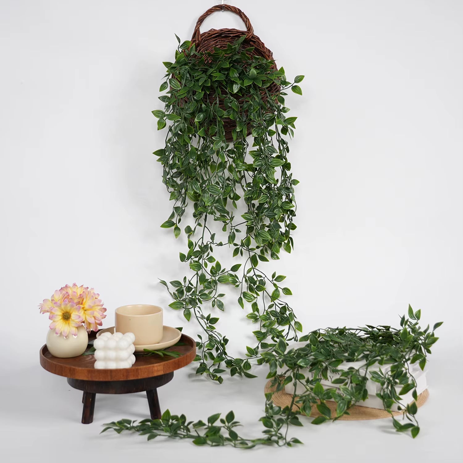 1Pc Artificial Hanging Plant Eucalyptus Rattan Potted Green Plant Suitable Mandala Vine for Room Wall Home Shelf Interior Decor