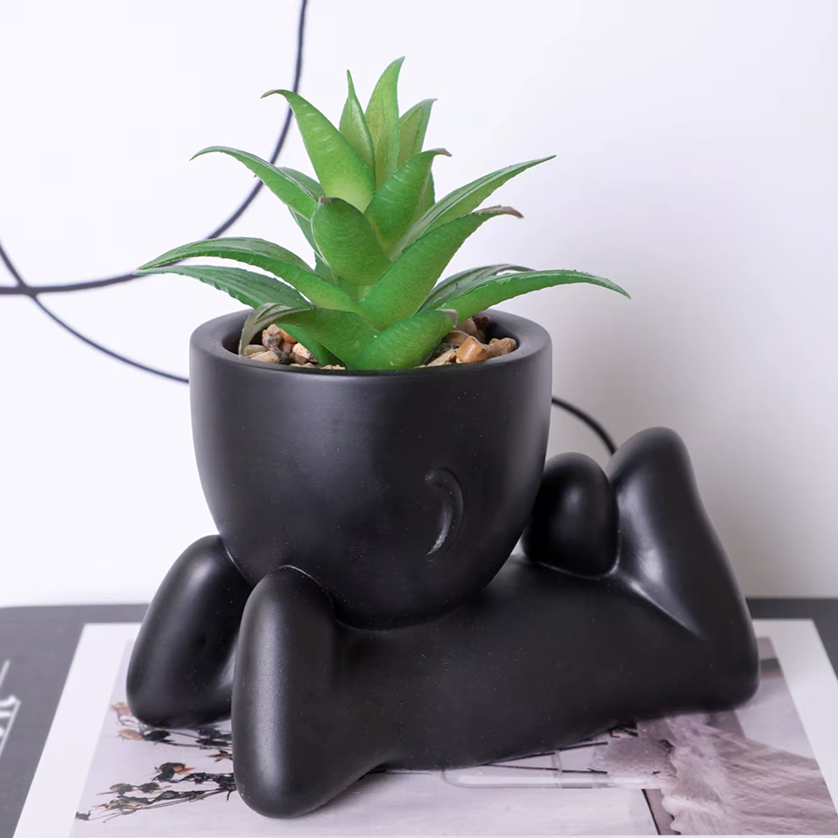 Artificial Aloe Potted Plant Black Miniature Character Pot Fake Potted Plant Wholesale PE Material Home Decoration