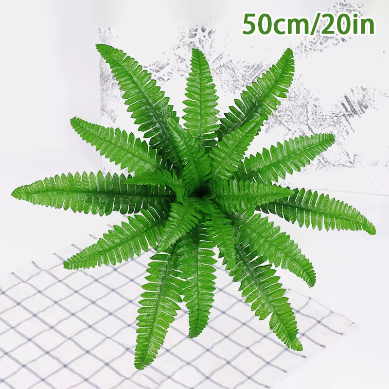 Lifelike Artificial Boston Fern Fake Plastic Plants Decorations UV Resistant for Outdoor Home Kitchen Decor Garden Decoration