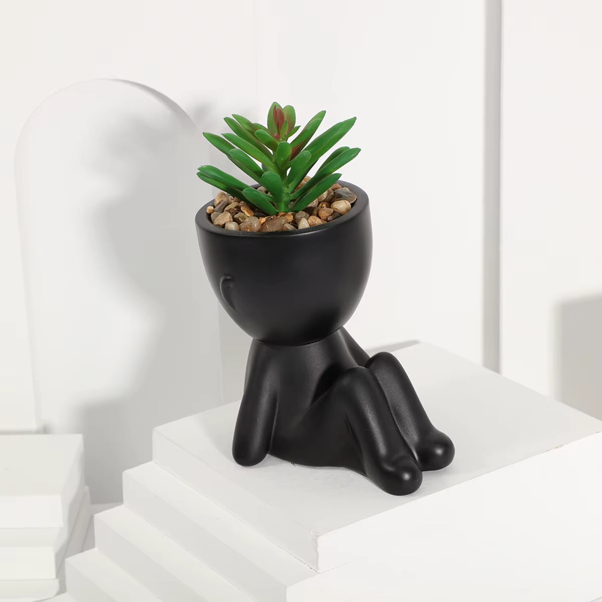Artificial Aloe Potted Plant Black Miniature Character Pot Fake Potted Plant Wholesale PE Material Home Decoration