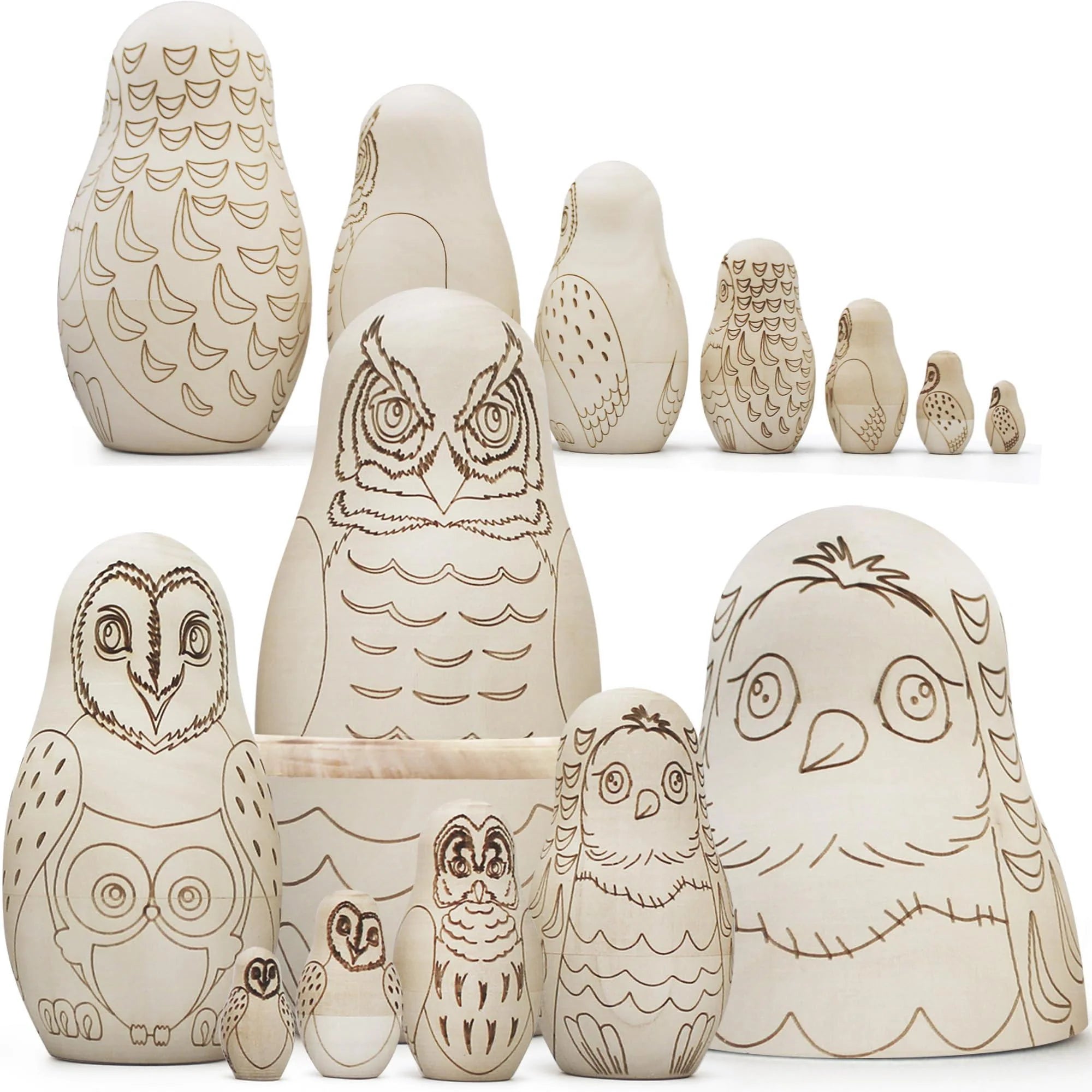 Owl Craft Blank Russian Nesting Dolls Set 7 Pcs Unfinished Wood Crafts Paint
