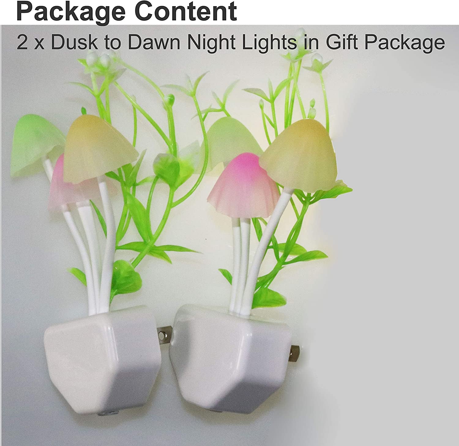 2 Pack LED Sensor Night Light Plug-In Nightlight Color Changing Lamp Mushroom Decor, Mini Cute Night Lights for Kids Adults Bedroom,Toilet, Bathroom, Stairs, Kitchen, Hallway