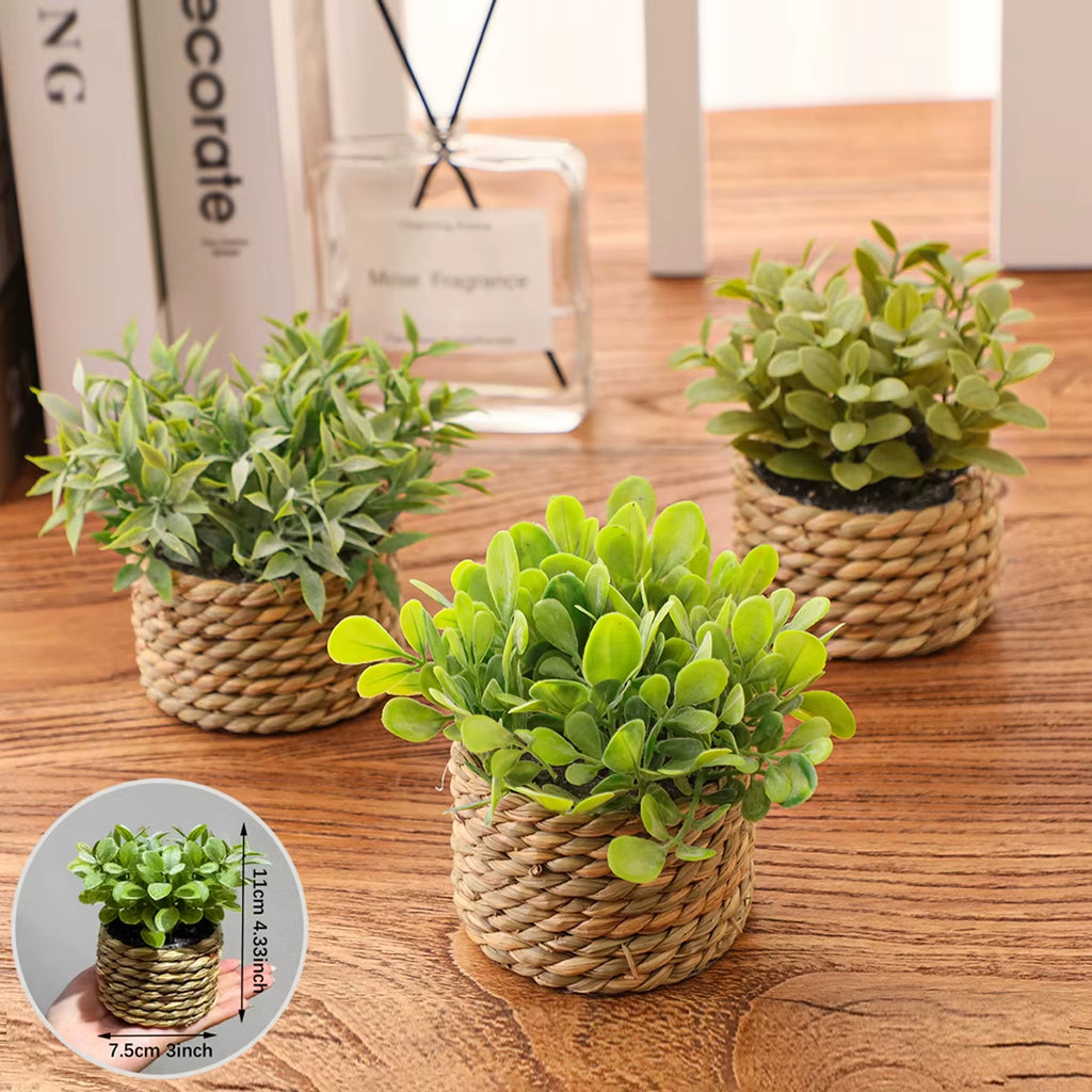 Green Artificial Plants Eucalyptus Grass Woven Small Potted Plants Grass Mound 11Cm PE Material Home Decoration