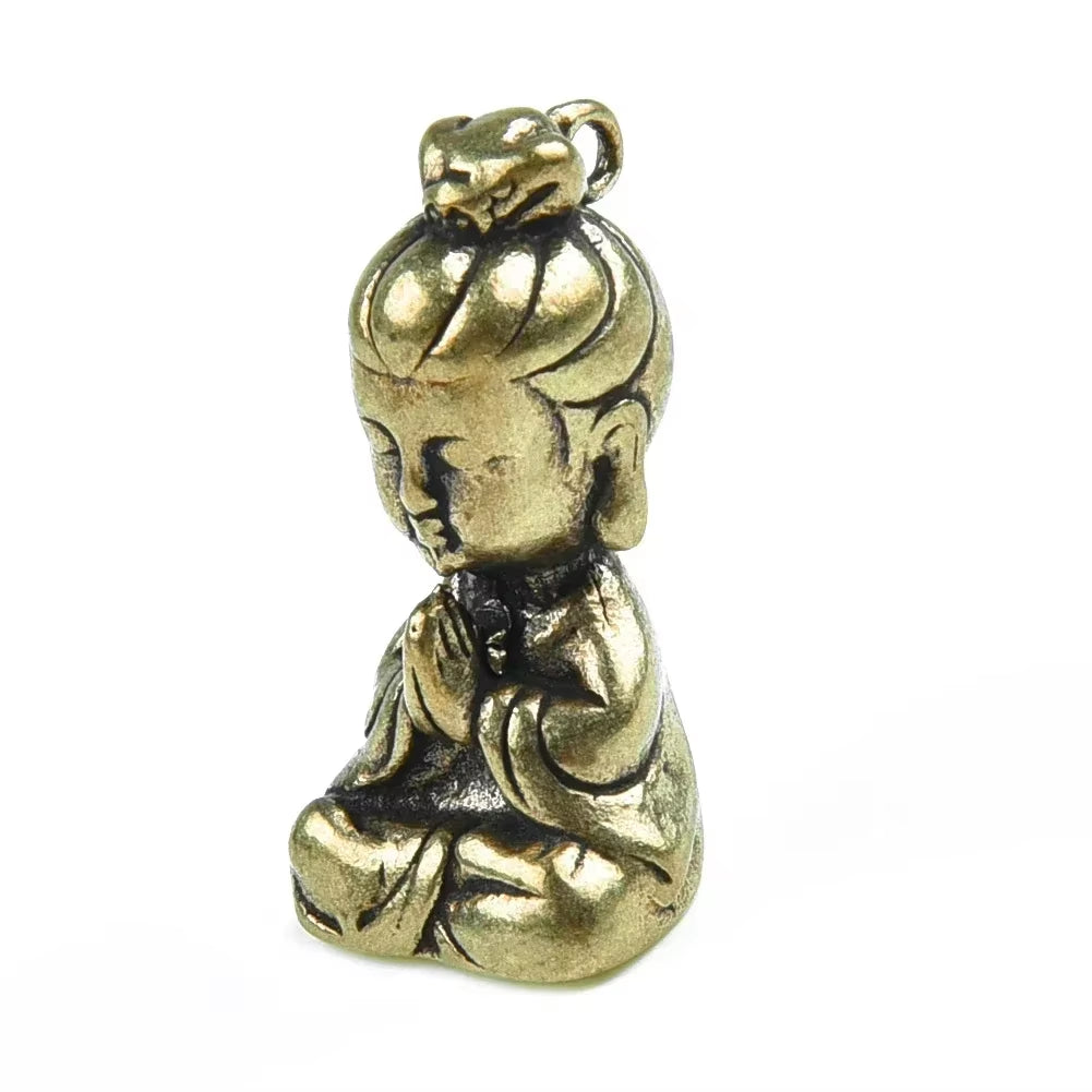 Solid Brass Guanyin Buddha Figurine 37X21X17Mm Home Office Desk Ornaments Decoration Mini Statue Ornaments Household Decoration
