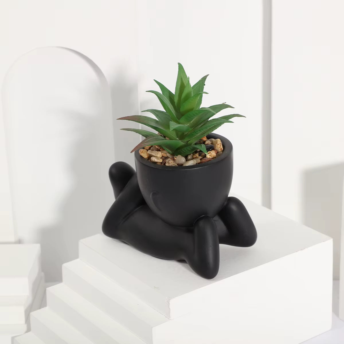 Artificial Aloe Potted Plant Black Miniature Character Pot Fake Potted Plant Wholesale PE Material Home Decoration