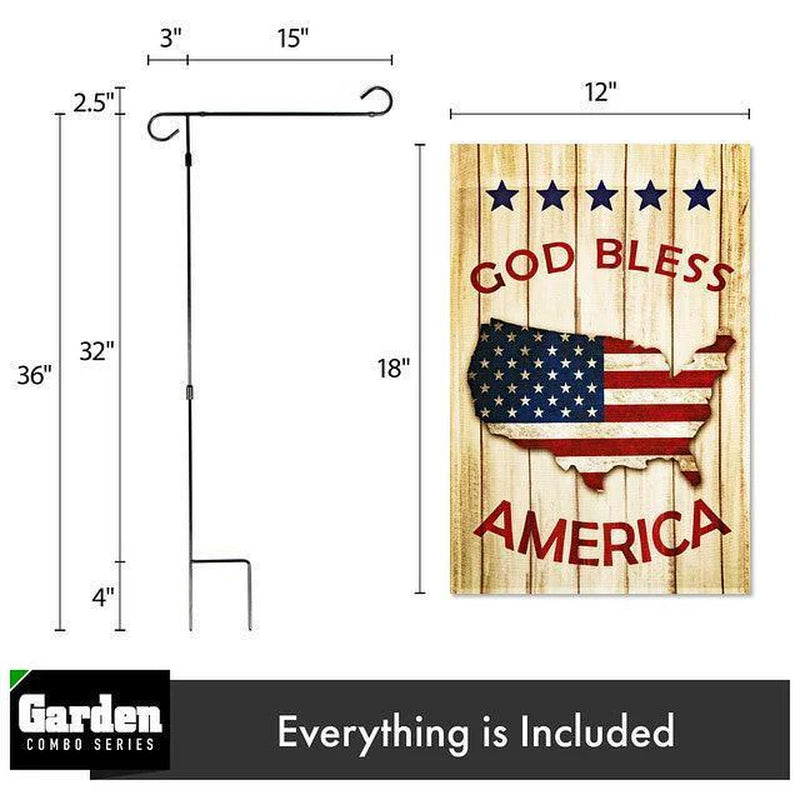 Combo Pack Garden Flag Stand Black 36X16 Inch Garden Flag 12X18 Inch God Bless