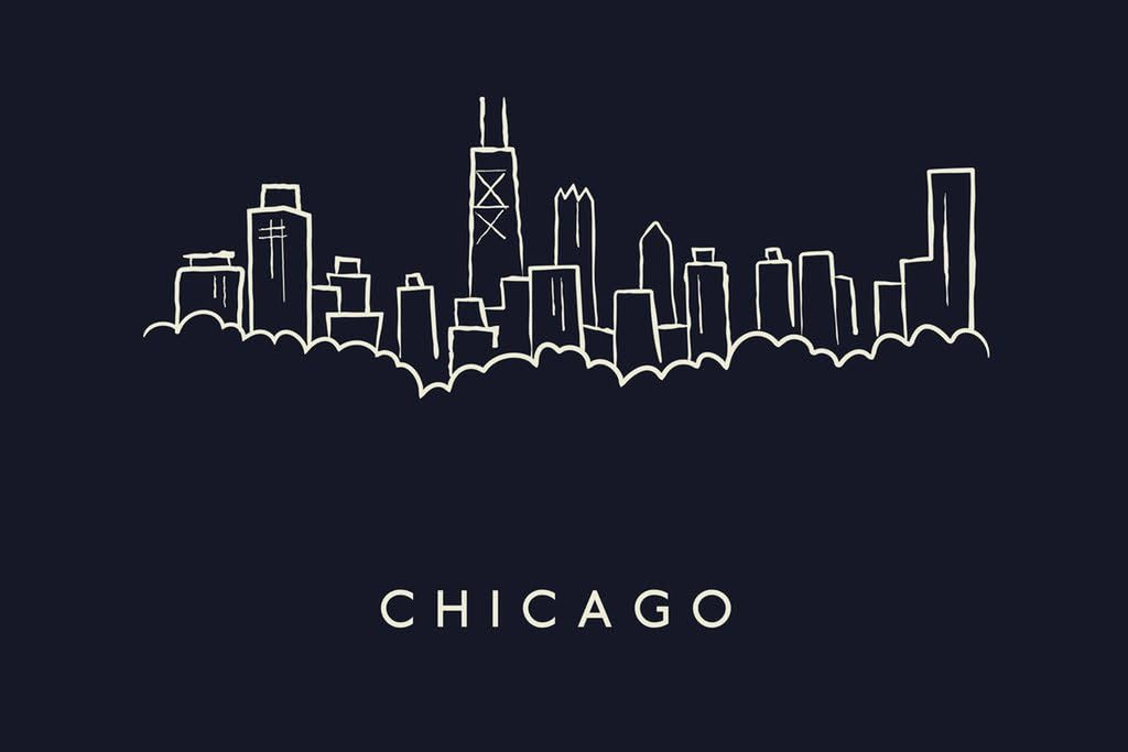 Chicago City Skyline Pencil Sketch Cool Wall Art Print Poster 18X12
