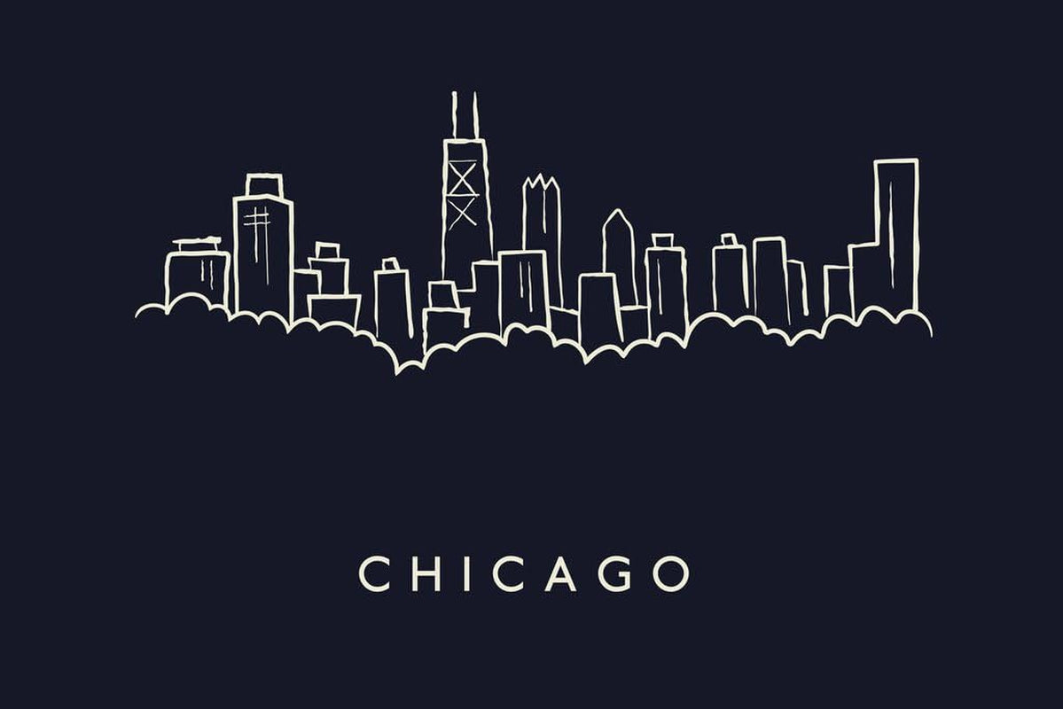 Chicago City Skyline Pencil Sketch Cool Wall Art Print Poster 18X12