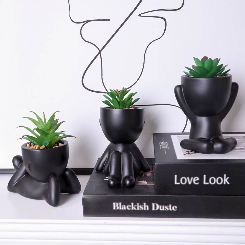 Artificial Aloe Potted Plant Black Miniature Character Pot Fake Potted Plant Wholesale PE Material Home Decoration