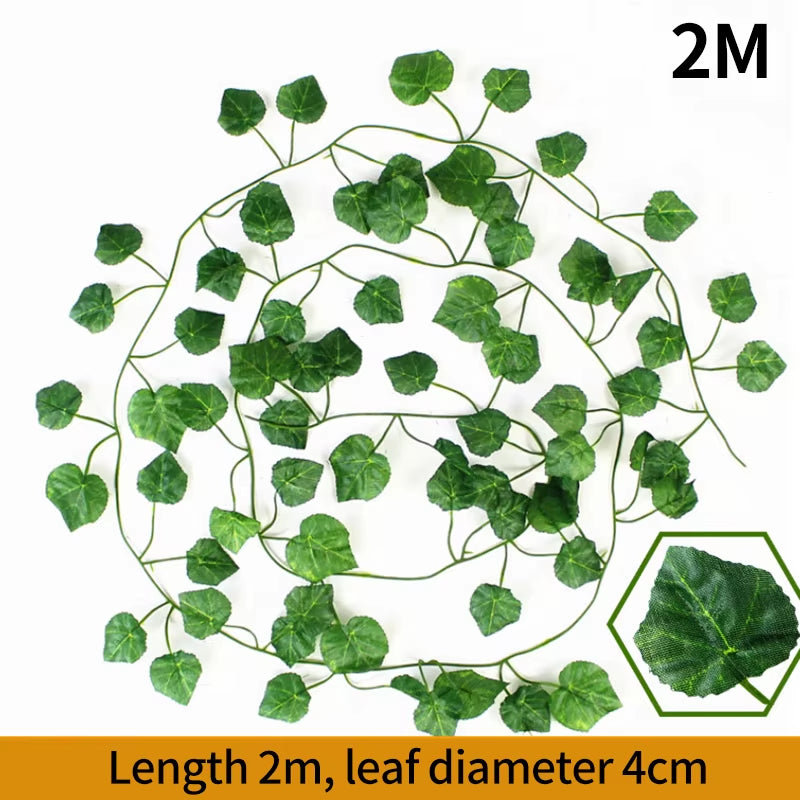 1/2M Rattan Artificial Green Leaves Artificial Plants Decoration Wedding Yard Vines Decorative Artificial Plants Simulated Leave