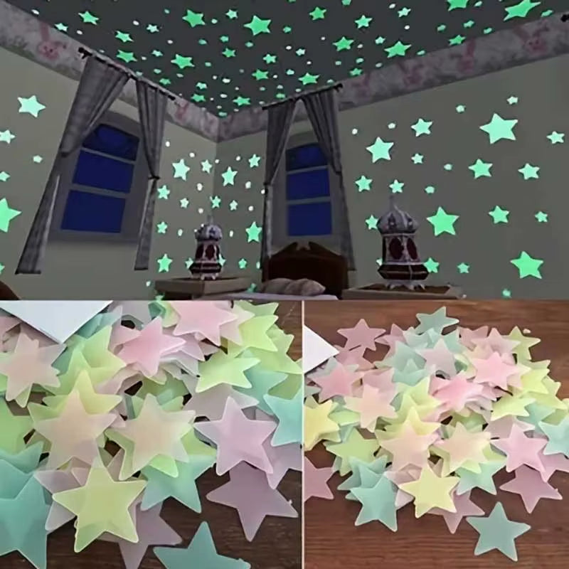 100Pcs Luminous Stickers Stars Wall Stickers Bedroom Luminous Stickers Fluorescent Three-Dimensional Wall Stickers