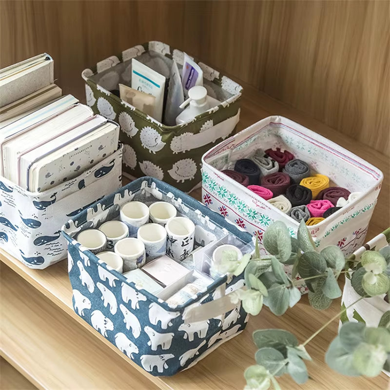 Toy Storage Fabric Foldable Storage Basket Cotton and Hemp Desktop Storage Box Small Fresh Waterproof Storage Basket Storage Box