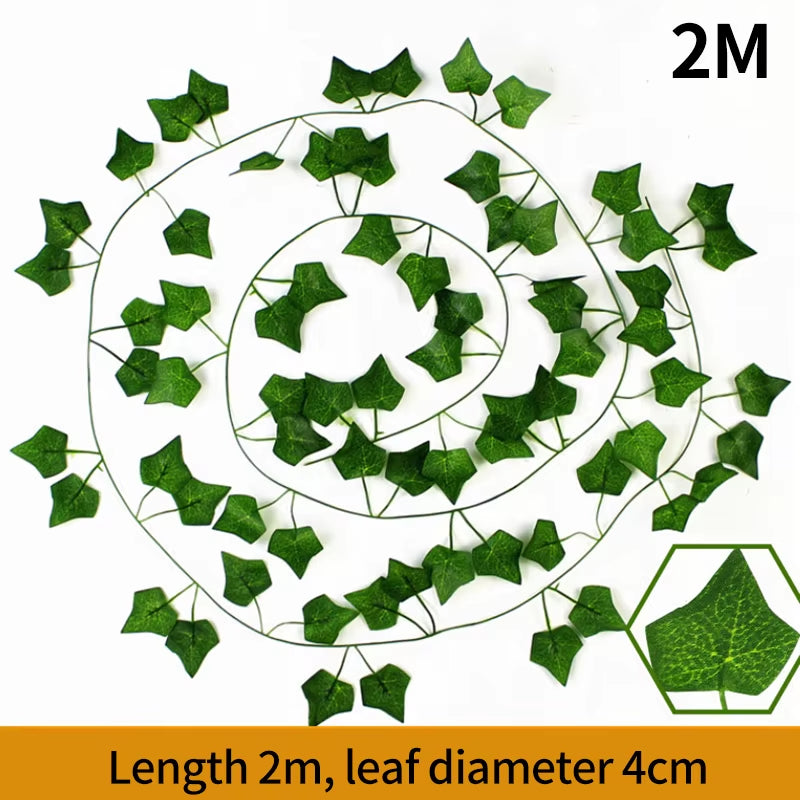 1/2M Rattan Artificial Green Leaves Artificial Plants Decoration Wedding Yard Vines Decorative Artificial Plants Simulated Leave