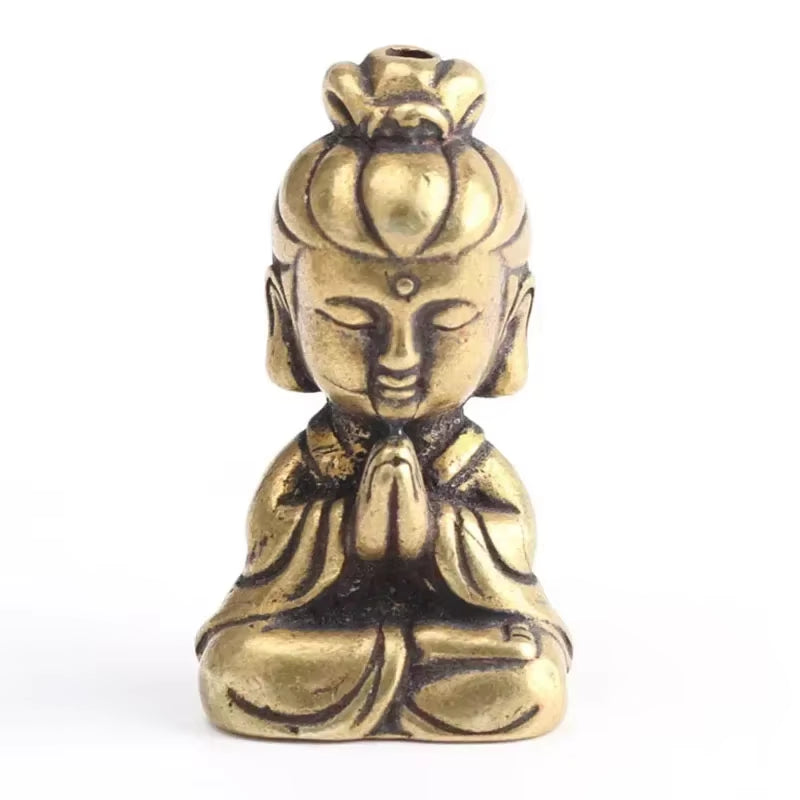Solid Brass Guanyin Buddha Figurine 37X21X17Mm Home Office Desk Ornaments Decoration Mini Statue Ornaments Household Decoration