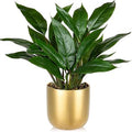 17'' Artificial Potted Plants Fake Greenery Cast Iron Plant Indoor Realistic Faux Plants with Gold Pot Desk Home Decor