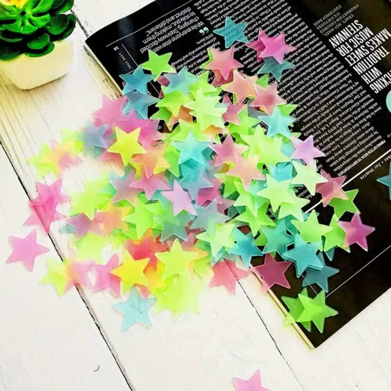 100Pcs Luminous Stickers Stars Wall Stickers Bedroom Luminous Stickers Fluorescent Three-Dimensional Wall Stickers