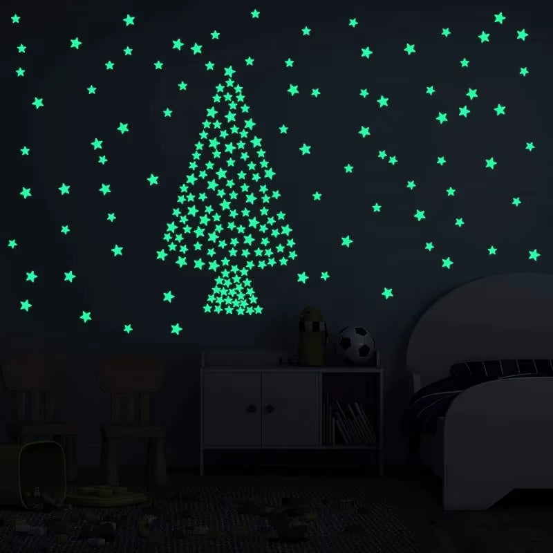 100Pcs Luminous Stickers Stars Wall Stickers Bedroom Luminous Stickers Fluorescent Three-Dimensional Wall Stickers