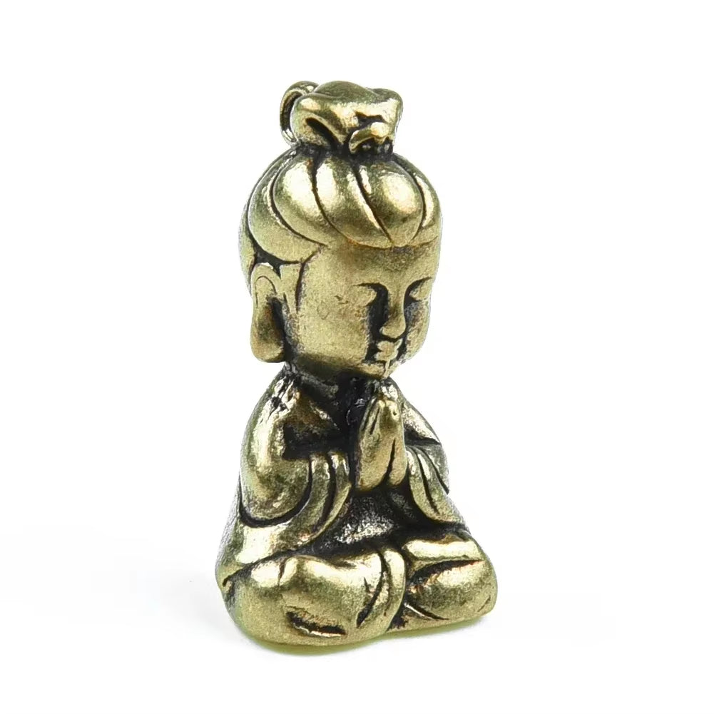 Solid Brass Guanyin Buddha Figurine 37X21X17Mm Home Office Desk Ornaments Decoration Mini Statue Ornaments Household Decoration