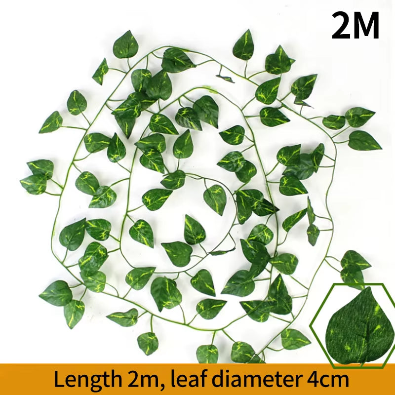 1/2M Rattan Artificial Green Leaves Artificial Plants Decoration Wedding Yard Vines Decorative Artificial Plants Simulated Leave