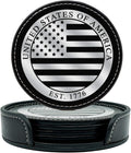 Premium American Flag Leather Coasters Set with Foil Stamped Logo - 4 USA Drink Coasters for Home, Bar Office | Flag Leather Coasters