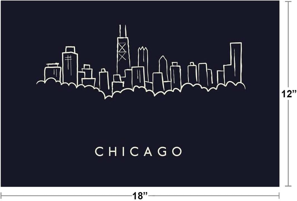 Chicago City Skyline Pencil Sketch Cool Wall Art Print Poster 18X12