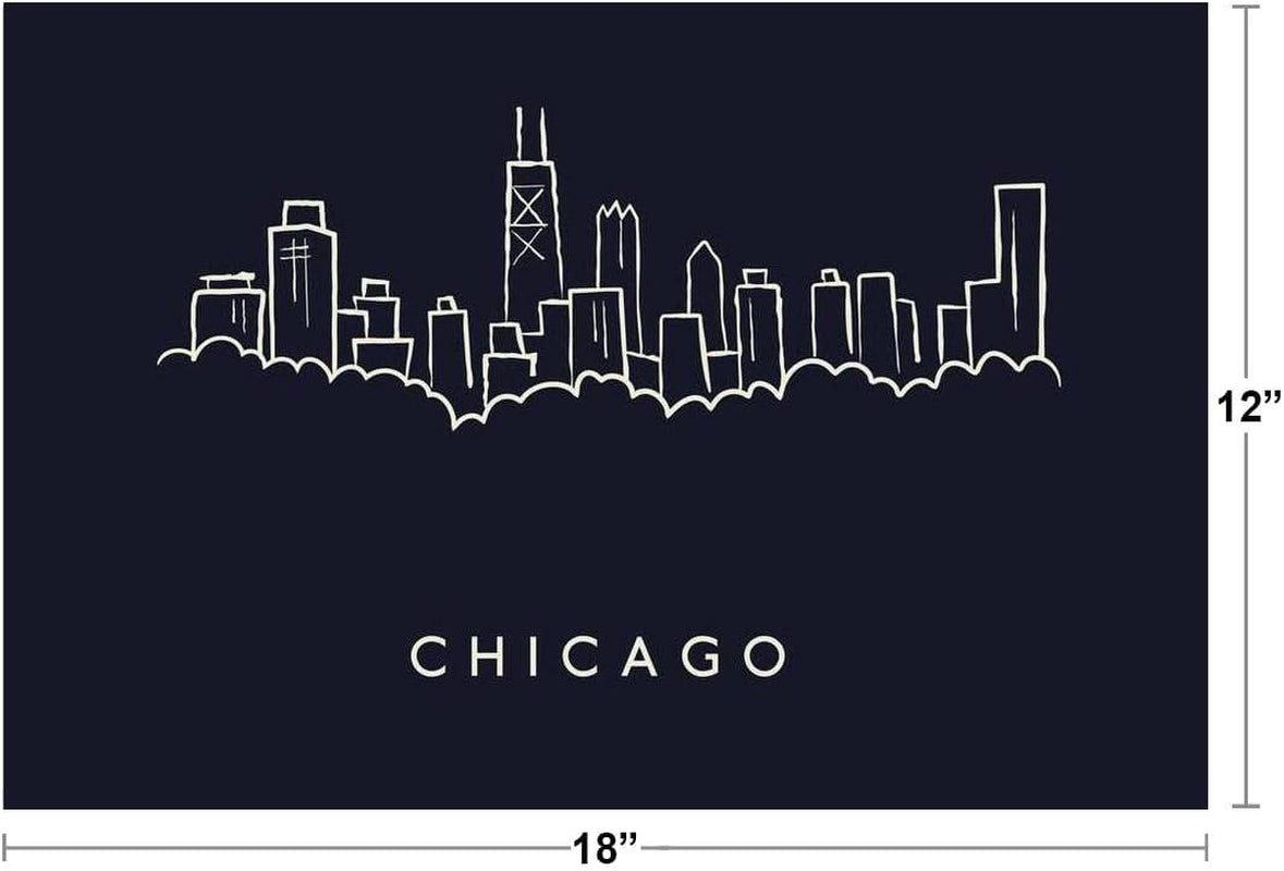 Chicago City Skyline Pencil Sketch Cool Wall Art Print Poster 18X12
