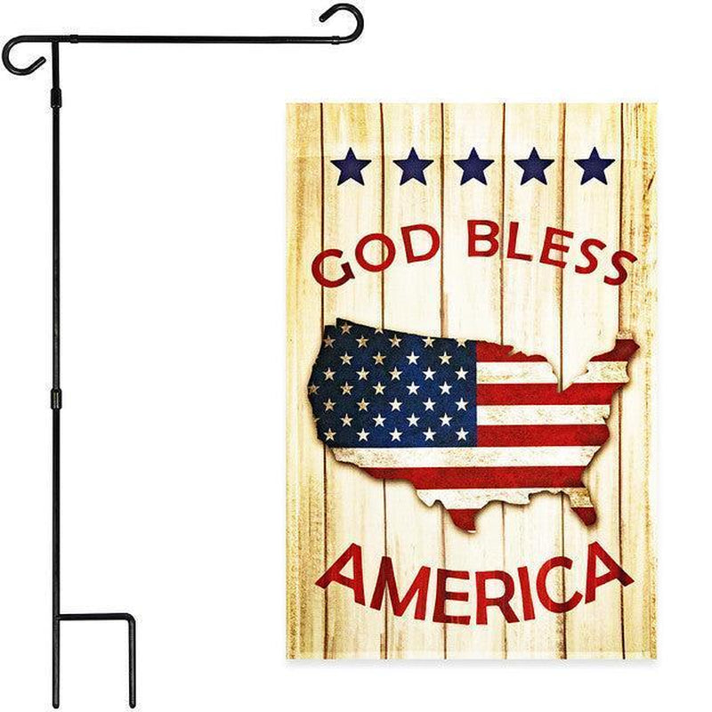 Combo Pack Garden Flag Stand Black 36X16 Inch Garden Flag 12X18 Inch God Bless